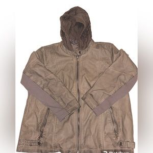 Sebby Collection Faux Leather Jacket with Knitted Hood